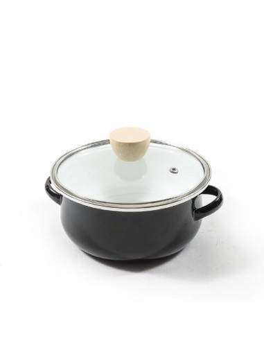 PENTOLE - COPERCHI SMALTO: vendita online CASSERUOLA 13081 SMALTO NERO 18CM CON COPERCHIO in offerta