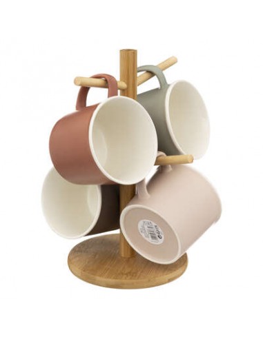 TAZZE CAFFE' E LATTE: vendita online SET 4 TAZZE 176983 CON STAND BAMBOO in offerta