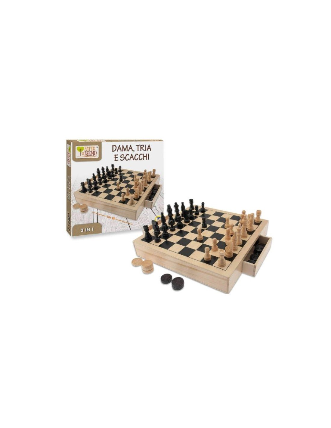 GIOCHI DI SOCIETA'E PUZZLE: vendita online FATTO DI LEGNO 40604 GIOCO 3IN1 DAMA/TRIA/SCACCHI in offerta