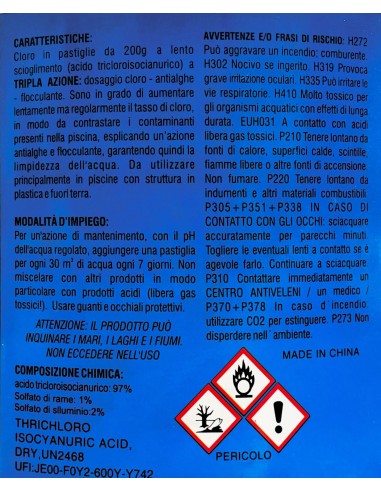 GONFIABILI: vendita online PASTICCHE CLORO MULTIAZIONE 5KG PER PISCINA in offerta