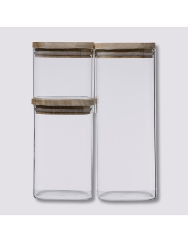 BARATTOLI SALE E ZUCCHERO: vendita online SET 3 BARATTOLI ERMETICI VETRO/LEGNO in offerta