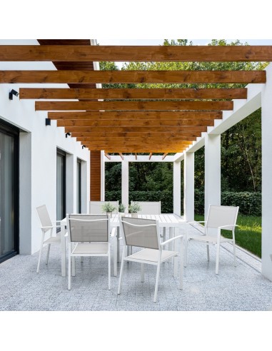 SEDIE E POLTRONE: vendita online Poltrona da Giardino Hilde Bianco Cloud, struttura in alluminio, seduta textilene 2x1, impil...