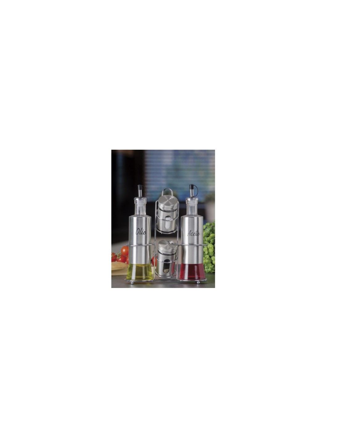 OLIERE - DOSATORI - FORMAGGIERE: vendita online MENAGE 66415 VETRO/ACCIAIO 21X7,5X24CM OLIO/ACETO/SALE/PEPE in offerta