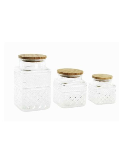 BARATTOLI ZUCCHERO E CAFFE': vendita online SET 3 BARATTOLI PC203454 VETRO TAPPO BAMBOO in offerta