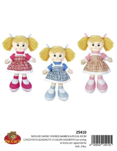 PELUCHE: vendita online BAMBOLA 25410 PEZZA 30CM VESTITO QUADRETTI in offerta