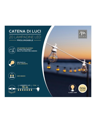 ILLUMINAZIONE ESTERNE: vendita online CATENA 20 LAMPADINE LED 9,5 MT BIANCO NATURALE 38071 in offerta