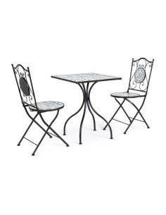 TAVOLI: vendita online Set Tavolo + 2 Sedie "Erice", Acciaio e Ceramica, Pieghevole, Resistente e Elegante per Giardino, Balc...