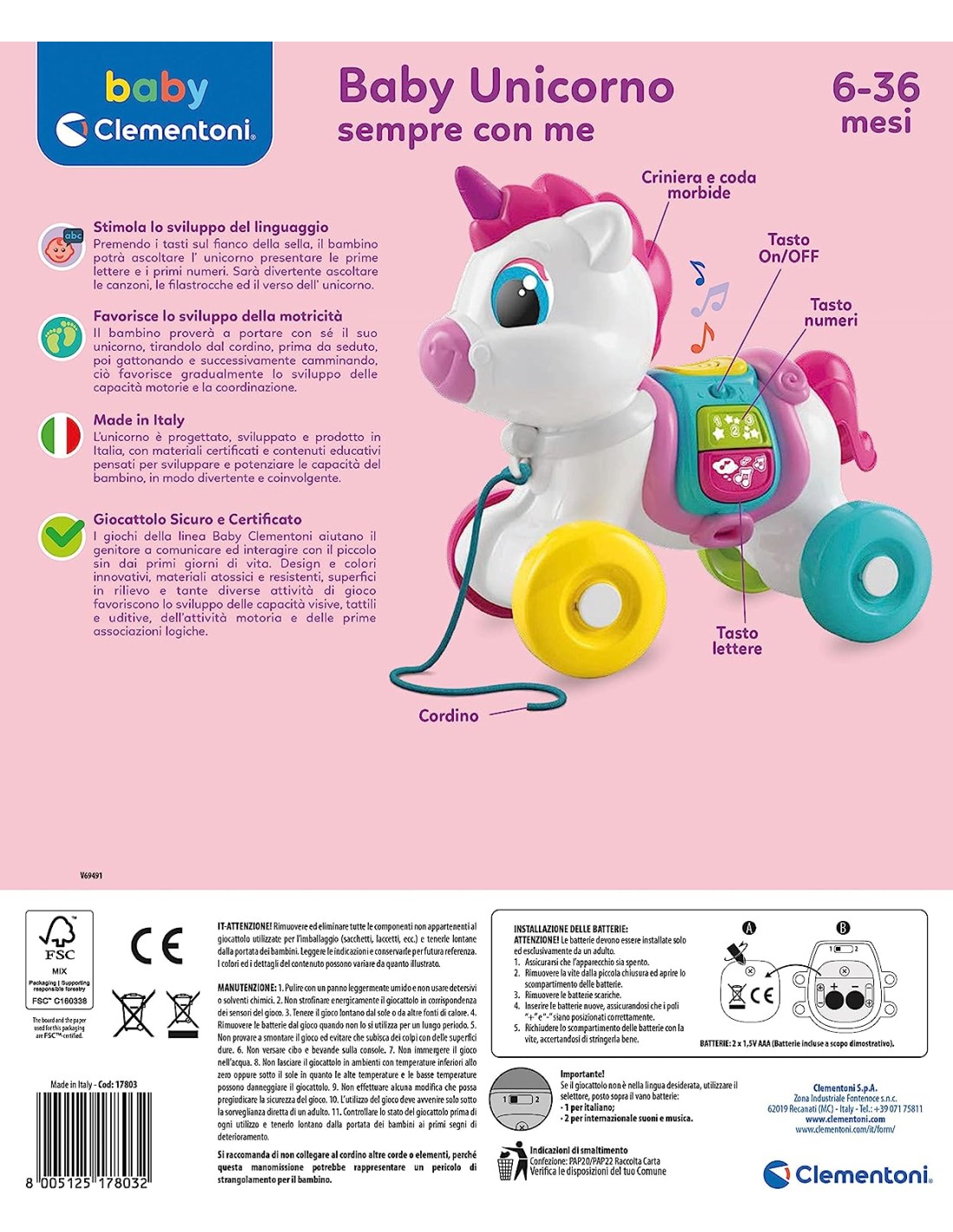 INFANZIA: vendita online BABY UNICORNO TRAINABILE 17803 in offerta