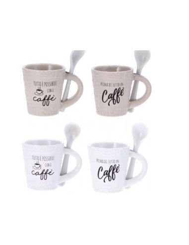 TAZZE CAFFE' E LATTE: vendita online TAZZA MUG 78695 CON CUCCHIAIO 6X7CM ASSORTITO in offerta