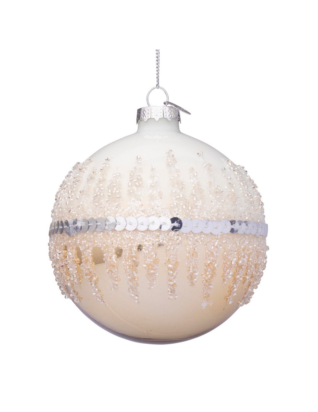 SFERE E PENDAGLI: vendita online Sfera Show in Vetro 10 cm Bianco/Champagne, Decorazione Natalizia per Aggiungere la Magia di...