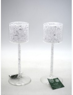 CANDELIERI: vendita online PORTACANDELA VETRO STRASS TRASPARENTI 25X5CM in offerta