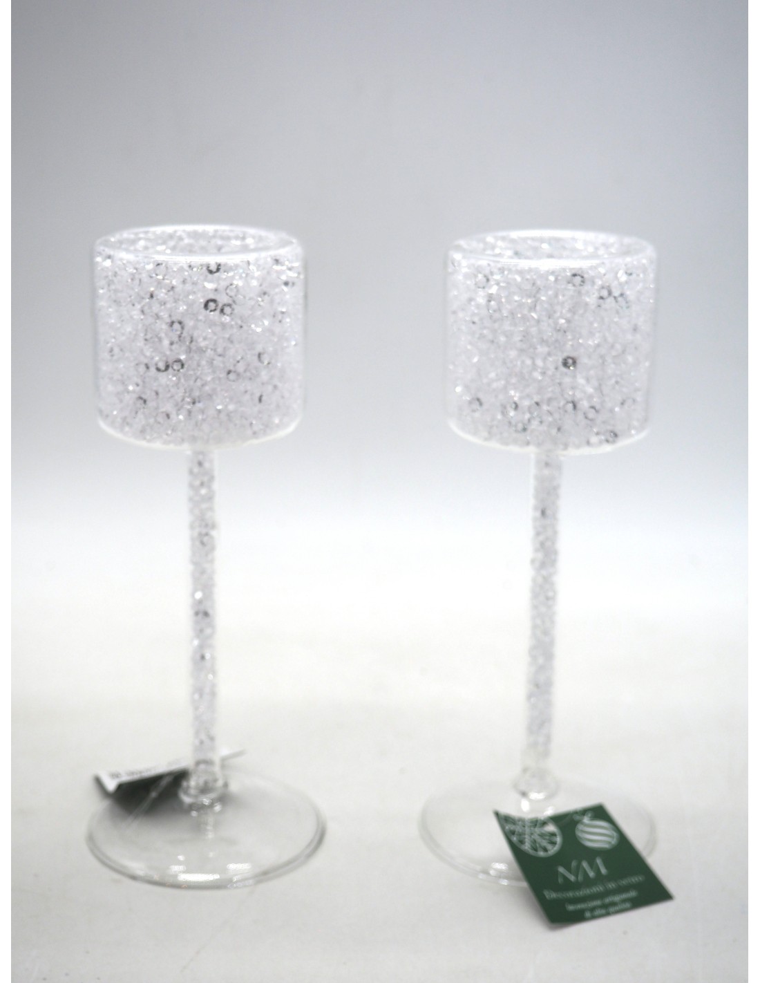 CANDELIERI: vendita online PORTACANDELA VETRO STRASS TRASPARENTI 25X5CM in offerta