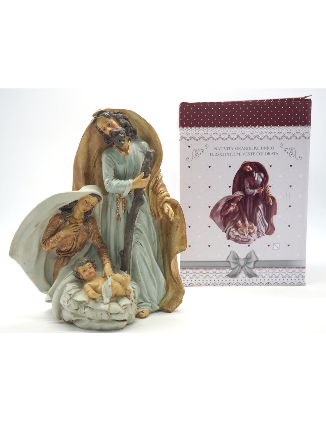 PERSONAGGI PRESEPE: vendita online NATIVITA' PEZZO UNICO 25X21X12CM VESTI COLORATE in offerta