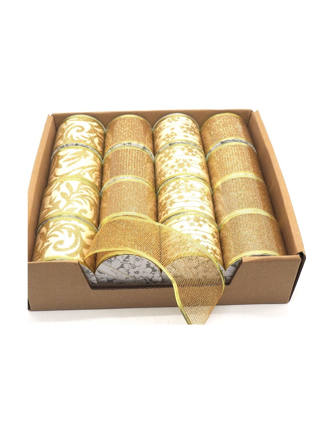 BUSTE E CARTE DA REGALO: vendita online ROTOLO NASTRO CREMA/ORO GLITTERATO 270CM ASSORTITO in offerta