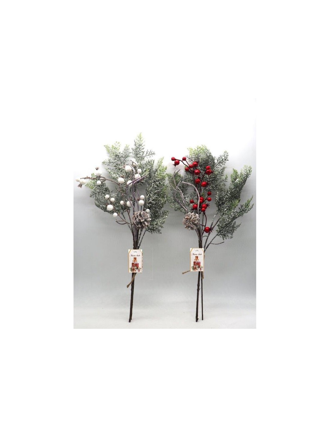 FIORI: vendita online RAMO AGHI PINO H52,5CM BACCHE FLOCCATE BIANCHE/ROSSE in offerta
