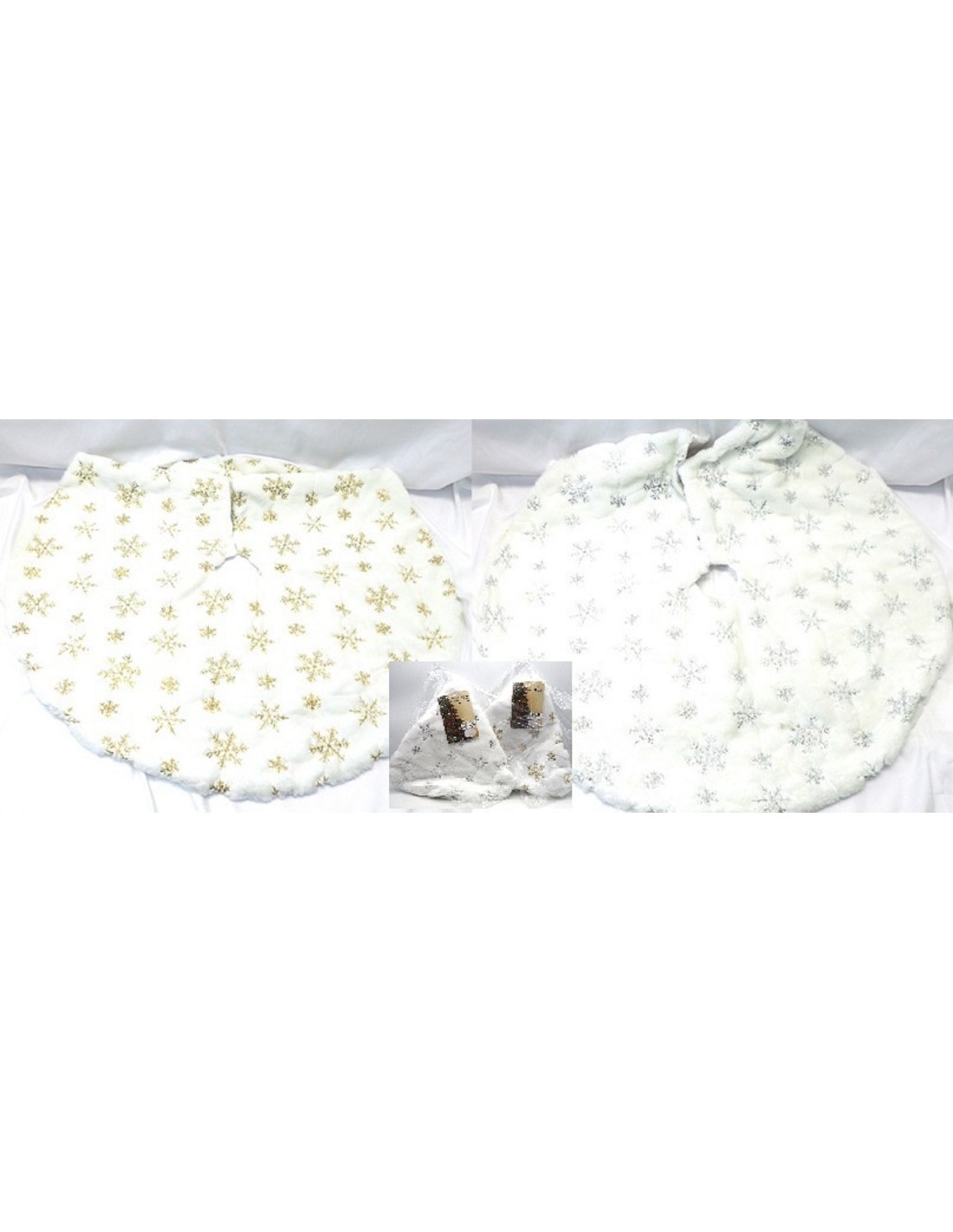 OGGETTISTICA NATALE: vendita online COPRIALBERO PELLICCIA D90CM CON FIOCCHI DI NEVE ASSORTITO in offerta