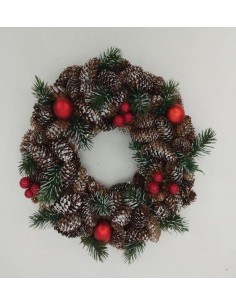 BOE E GHIRLANDE: vendita online CORONA BACCHE ROSSE E PIGNE D28CM in offerta