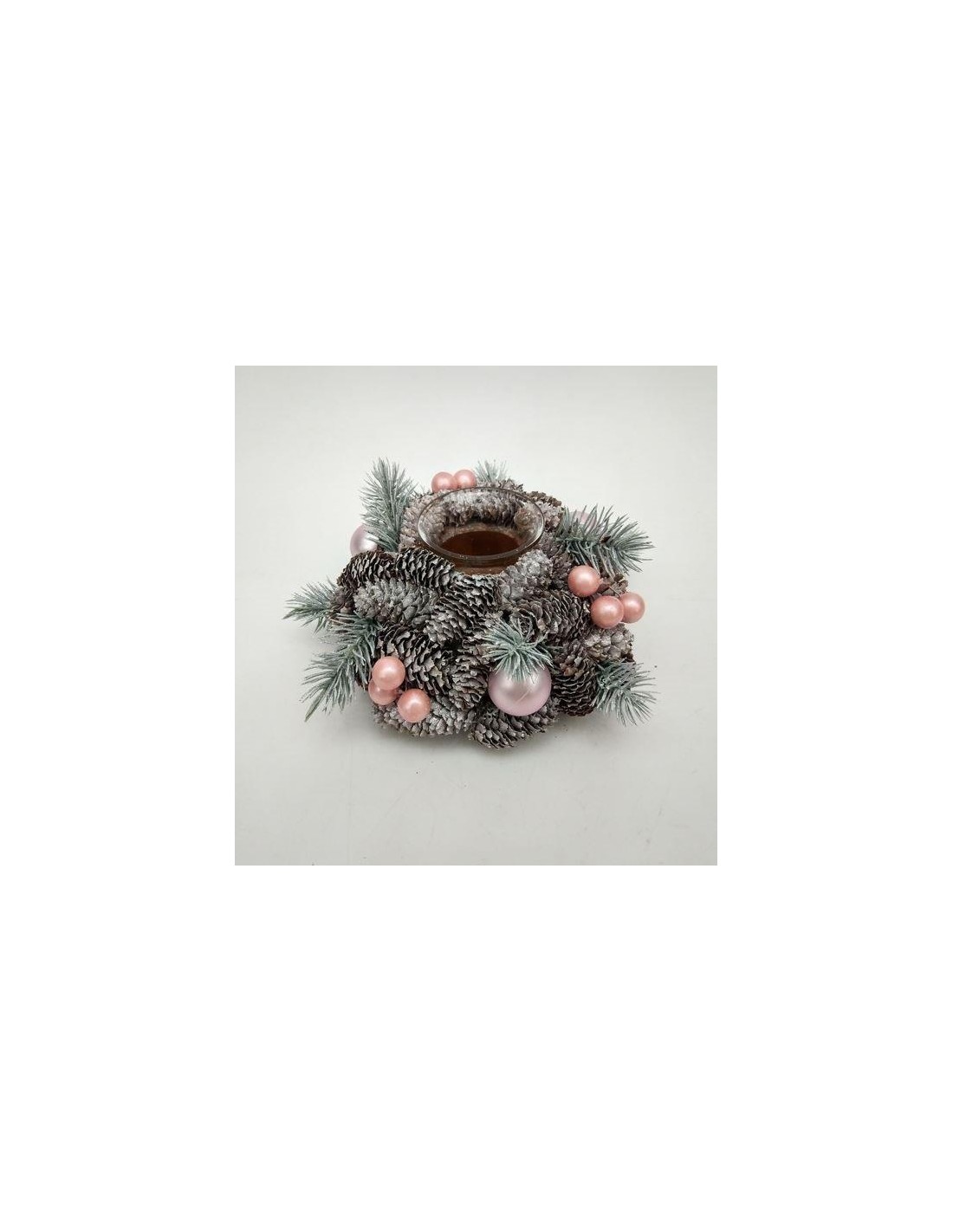CANDELIERI: vendita online PORTACANDELA 17X8CM BACCHE ROSA E PIGNE in offerta