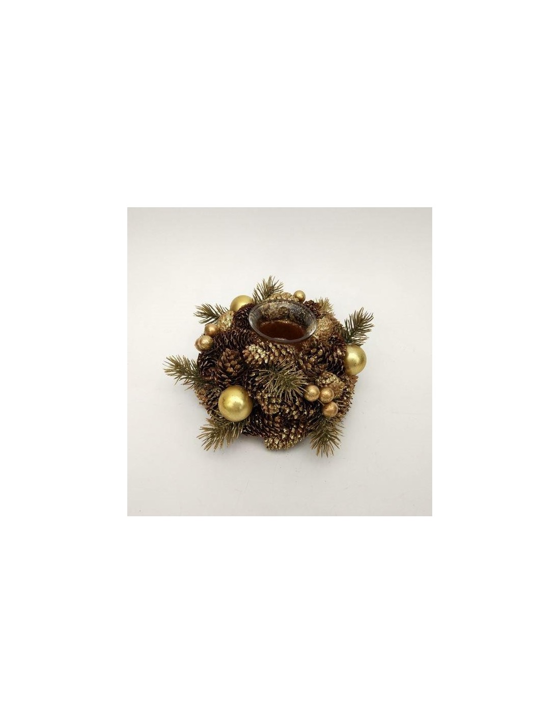 CANDELIERI: vendita online PORTACANDELA 17X8CM BACCHE ORO E PIGNE in offerta