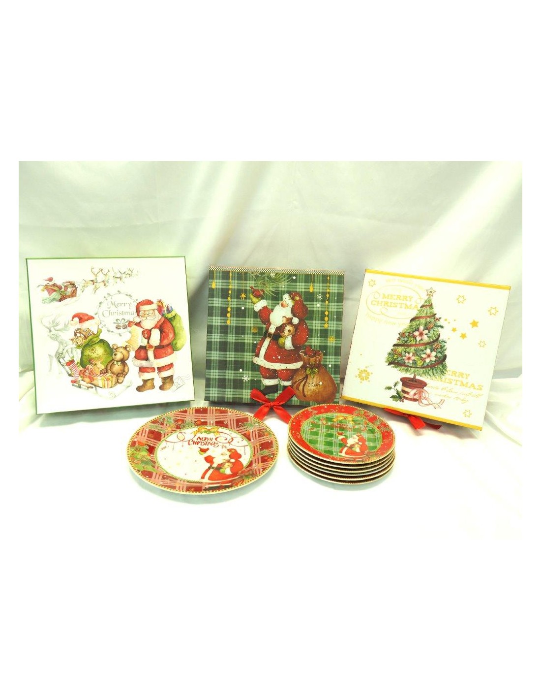PORCELLANE: vendita online SET 6 PIATTI DOLCE E 1 PIATTO PORTATA DECORO NATALIZIO in offerta