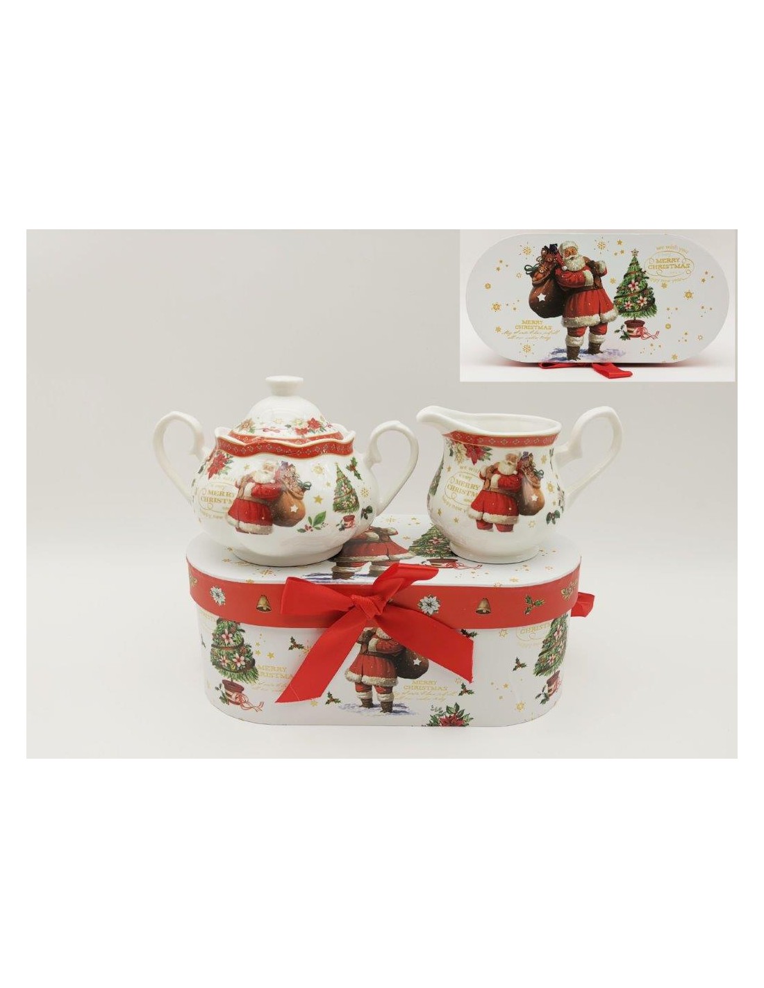 PORCELLANE: vendita online SET ZUCCHERIERA + LATTIERA DECORO NATALIZIO in offerta