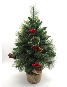 ALBERI DI NATALE: vendita online Albero di Natale "pino" altezza 60cm con bacche e pigne base juta in offerta