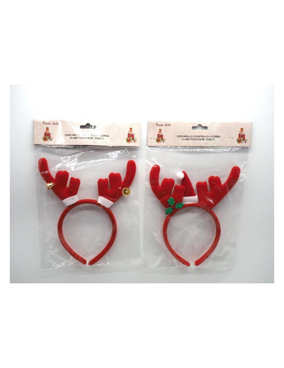 OGGETTISTICA NATALE: vendita online CERCHIELLO CAPPELLO E CORNA 11X23X18CM ASSORTITO in offerta