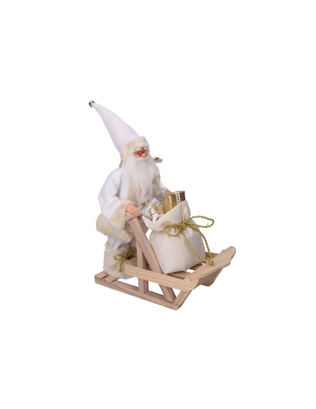 OGGETTISTICA NATALE: vendita online BABBO NATALE CON SLITTA TESSUTO BIANCO/ORO 33X12X30CM in offerta