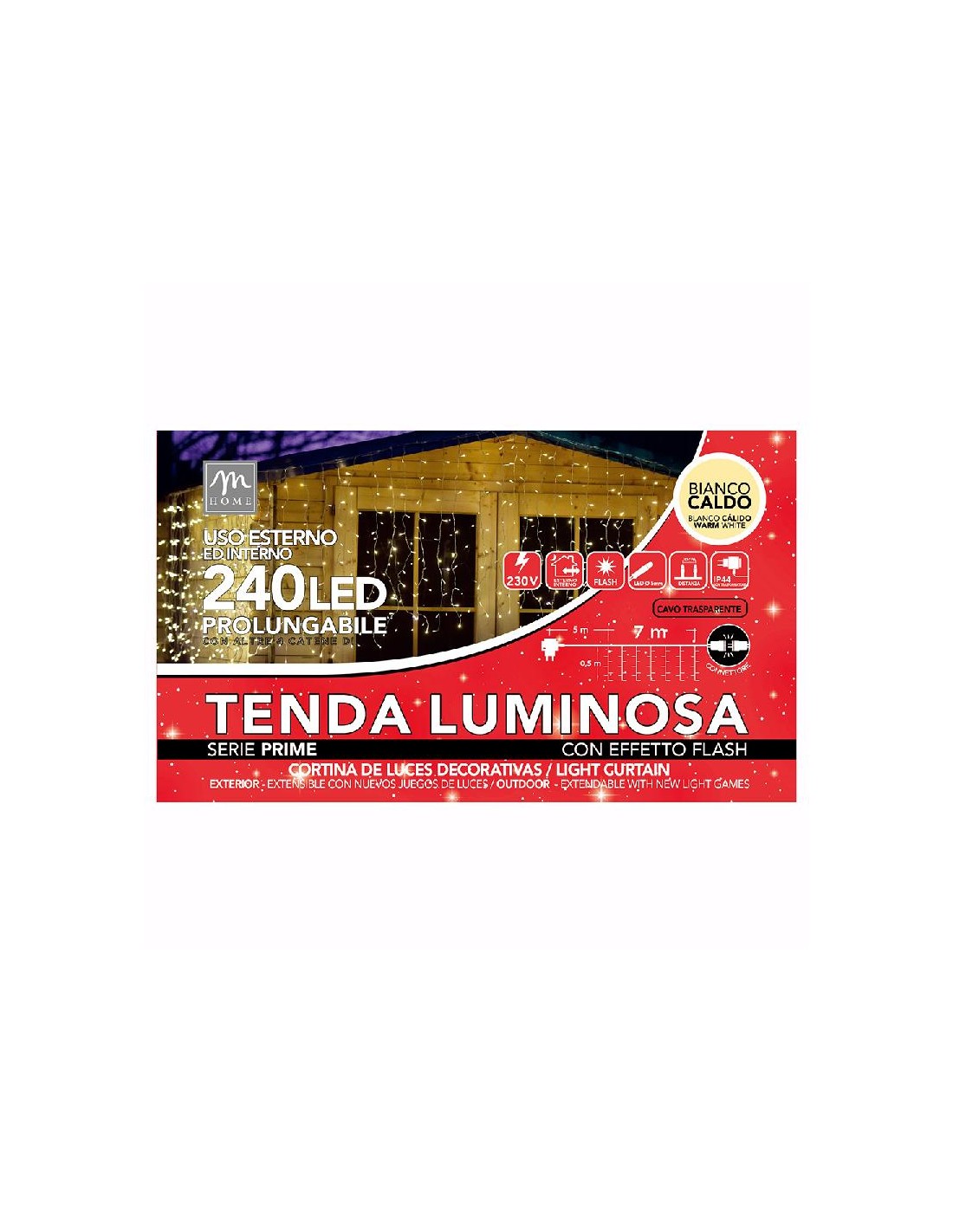 LUCI DI NATALE: vendita online TENDA DI LUCI A 240 LED E 24 FILI DA ESTERNO EFFETTO FLASH BIANCO in offerta