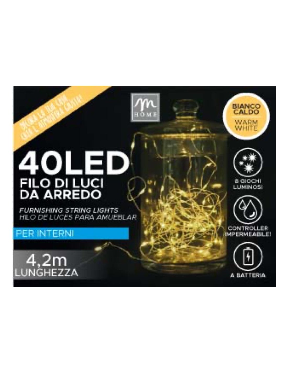 LUCI DI NATALE: vendita online FILO 40 LED BIANCO CALDO IN ESPOSITORE CON TRYME in offerta