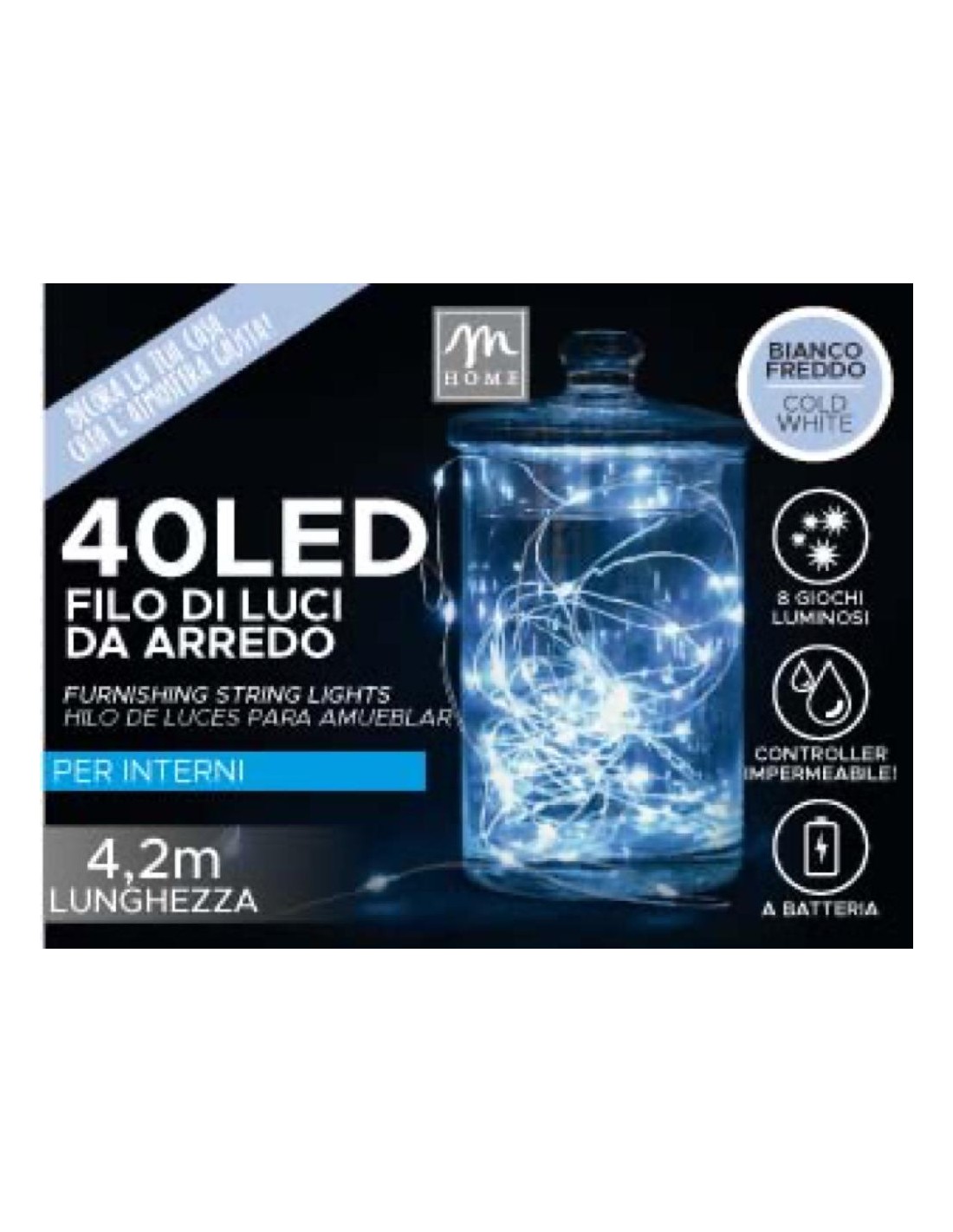 LUCI DI NATALE: vendita online Filo di Luci di Natale 4.2mt da 40 LED Bianco Freddo in offerta