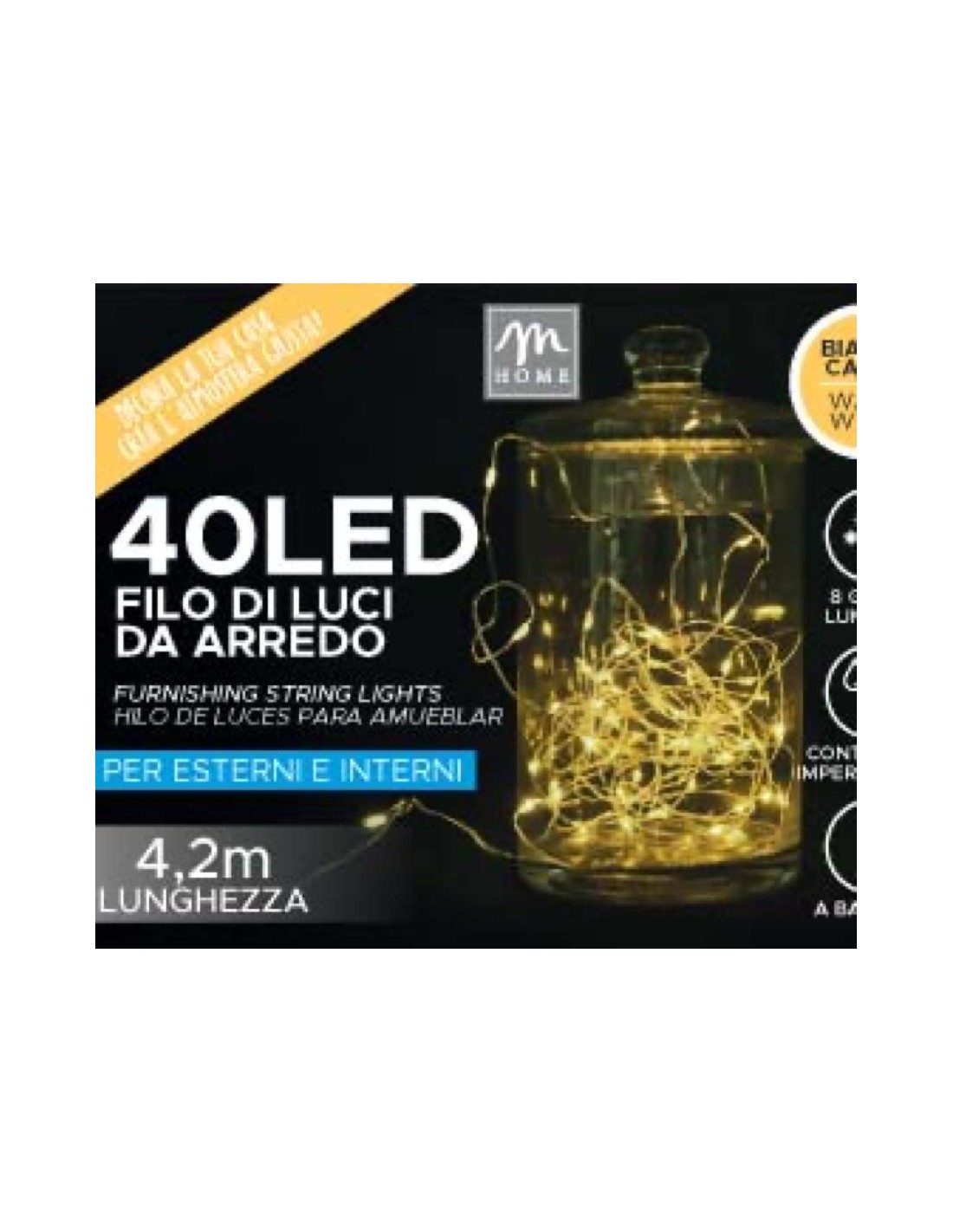 LUCI DI NATALE: vendita online FILO 40 LED BIANCO CALDO A BATTERIA DA ESTERNO CON 8 GIOCHI in offerta