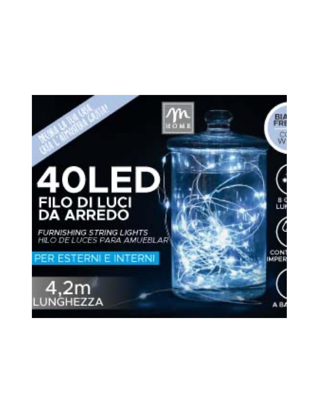 LUCI DI NATALE: vendita online Luci di Natale a Filo da 60 LED Bianco Freddo a batteria per Esterno con 8 giochi luminosi in ...
