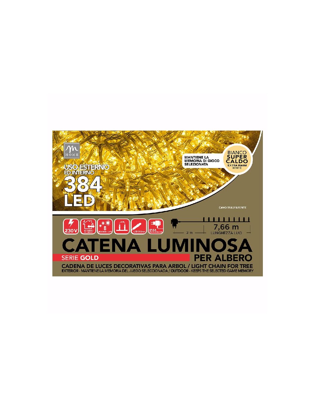 LUCI DI NATALE: vendita online Filo Luci di Natale da esterno con 384 LED minilucciole tonalità caldo con 8 giochi luminosi e...