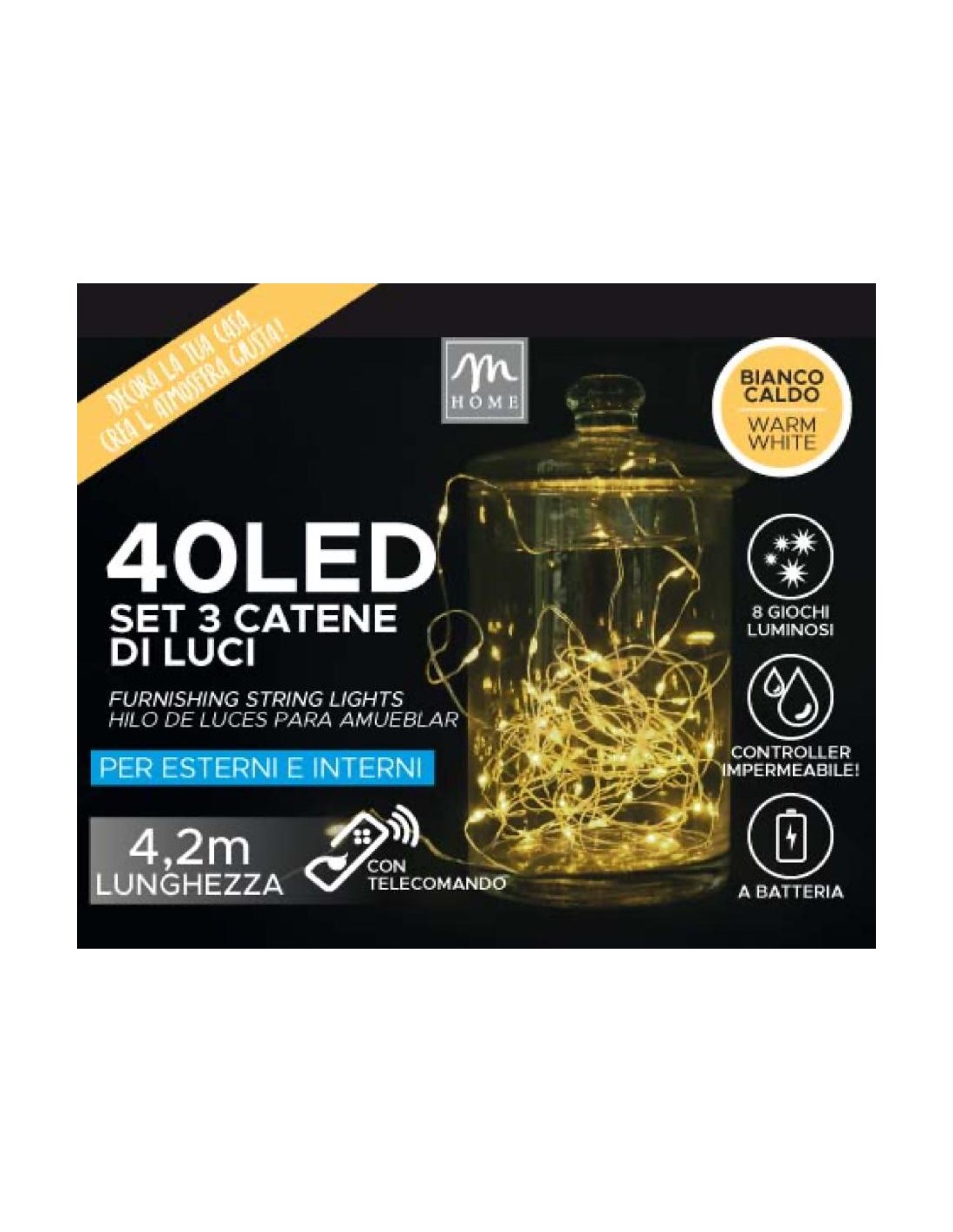 LUCI DI NATALE: vendita online Set 3 Fili 40 Luci Colore Bianco Caldo da Esterno - La Magia di Natale a casa tua! in offerta