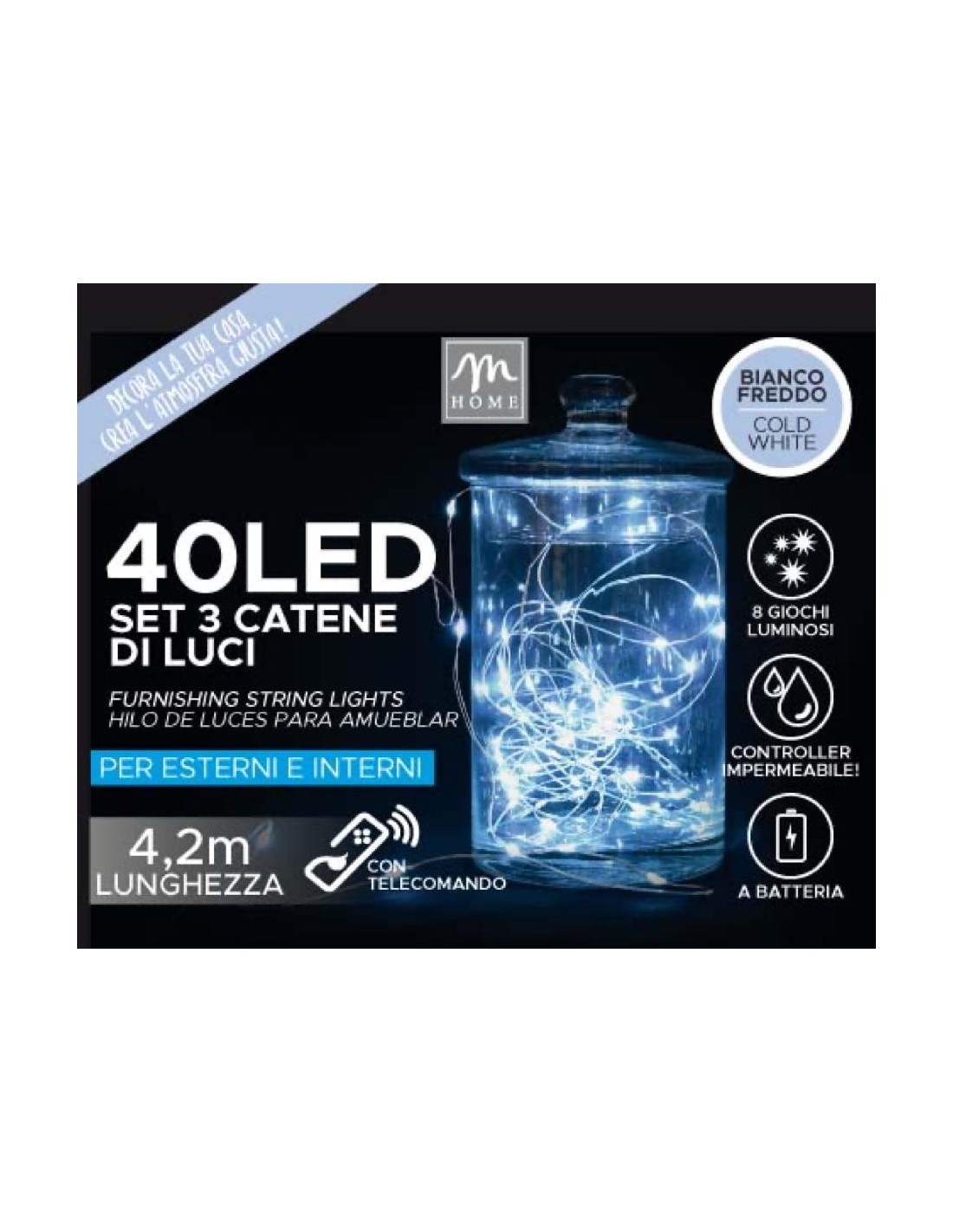 LUCI DI NATALE: vendita online Set 3 Catene Luci di Natale da 40 LED Bianco freddo da esterno in offerta