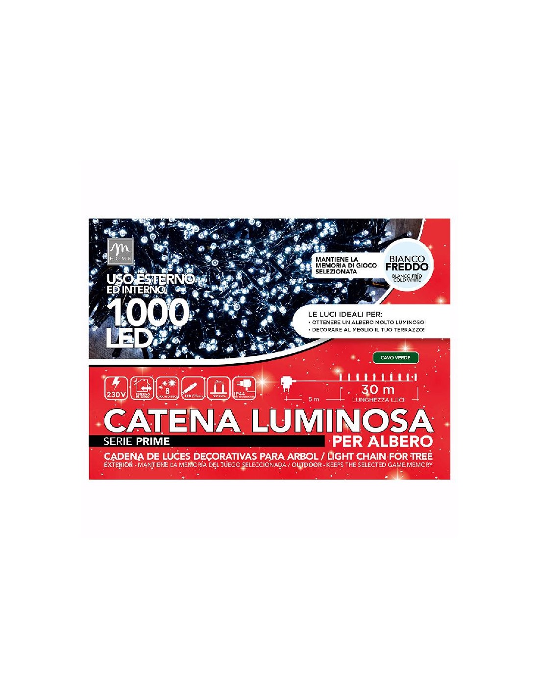 LUCI DI NATALE: vendita online CATENA 1000 LED COLORE BIANCO 8 GIOCHI DA ESTERNO in offerta