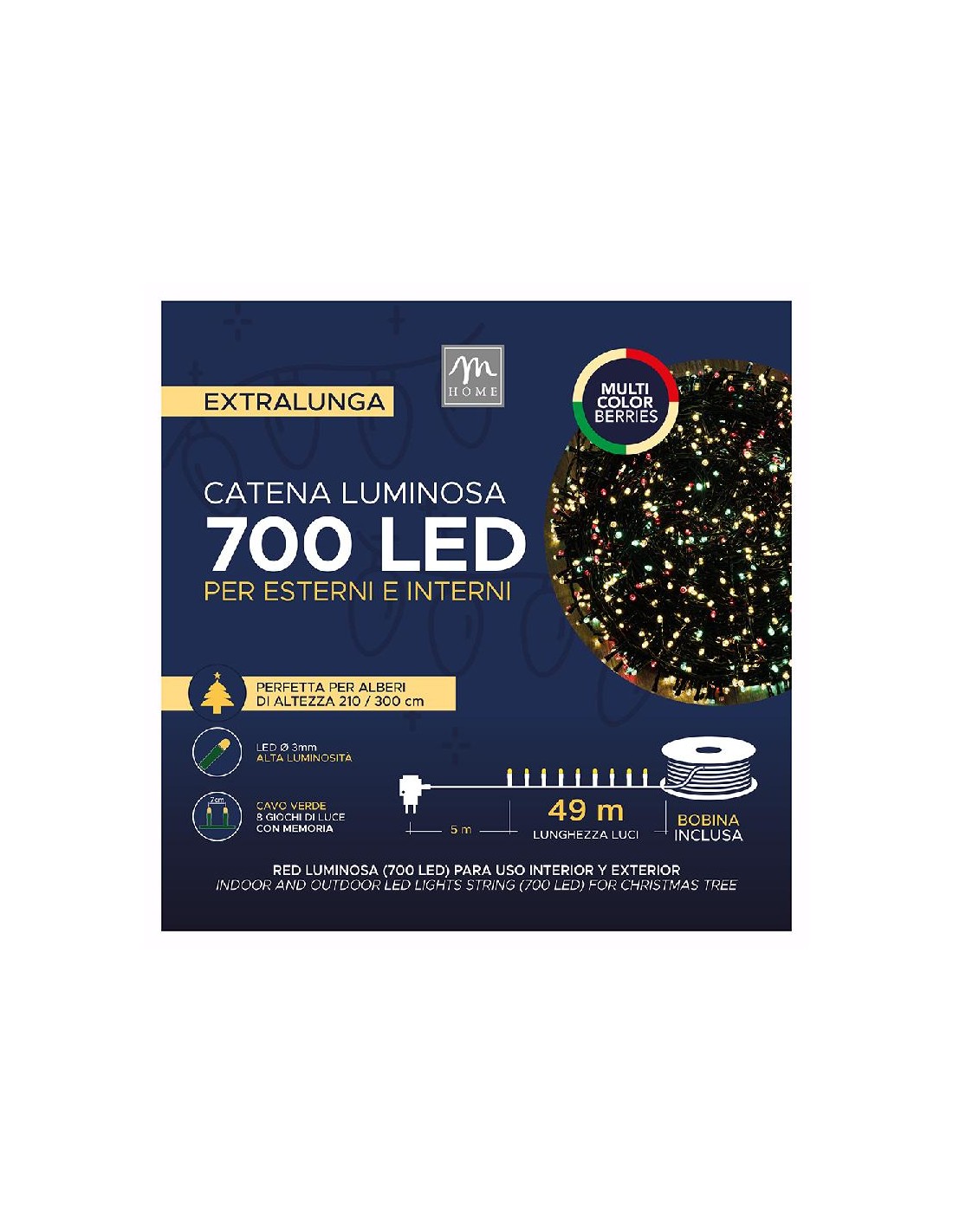 LUCI DI NATALE: vendita online Catena Luci di Natale 49mt da 700 LED Multicolor Berries con 8 giochi luminosi per interni ed ...