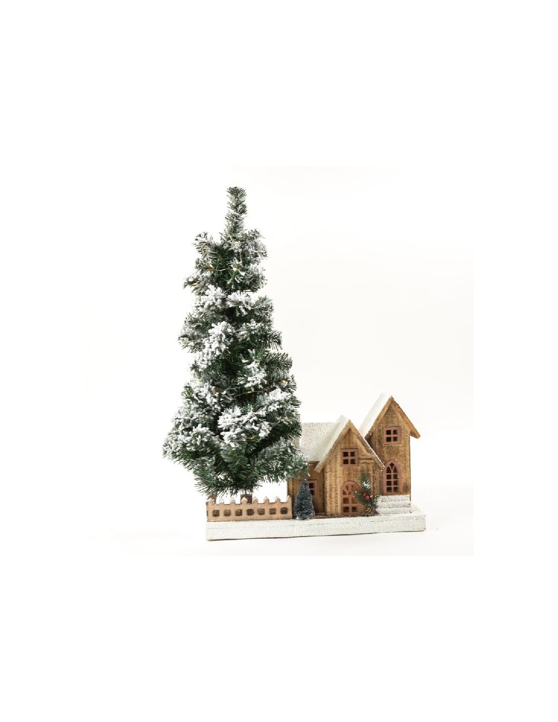 OGGETTISTICA NATALE: vendita online Casetta in Legno con Albero Innevato 80X47X12CM e Luci LED - La Magia di Natale a Casa Tu...