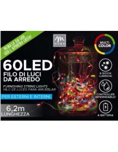 LUCI DI NATALE: vendita online Luci di Natale a Filo da 60 LED Multicolor a batteria per Esterno con 8 giochi luminosi in off...