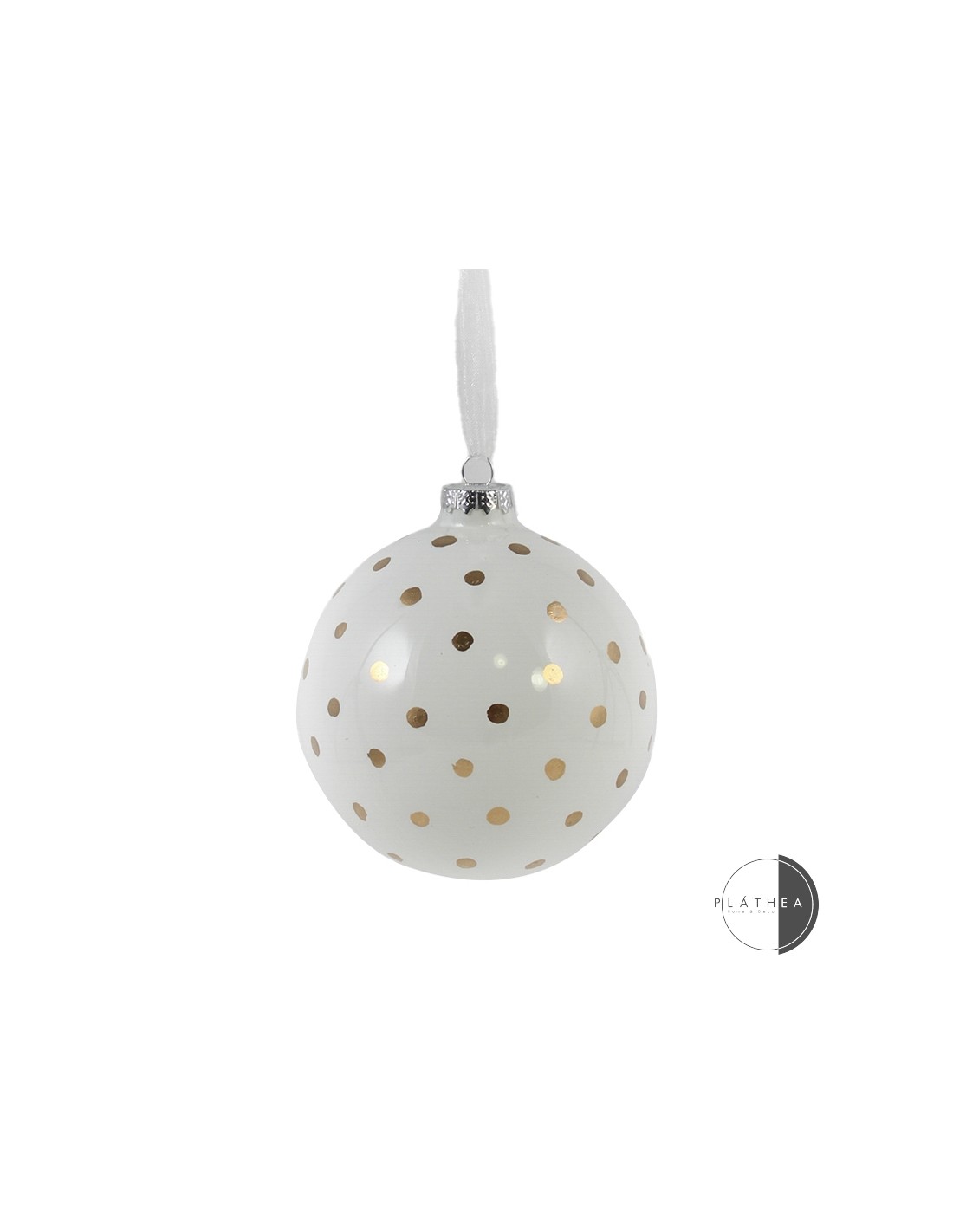 SFERE E PENDAGLI: vendita online SFERA VETRO 8CM BIANCO DOTS ORO in offerta