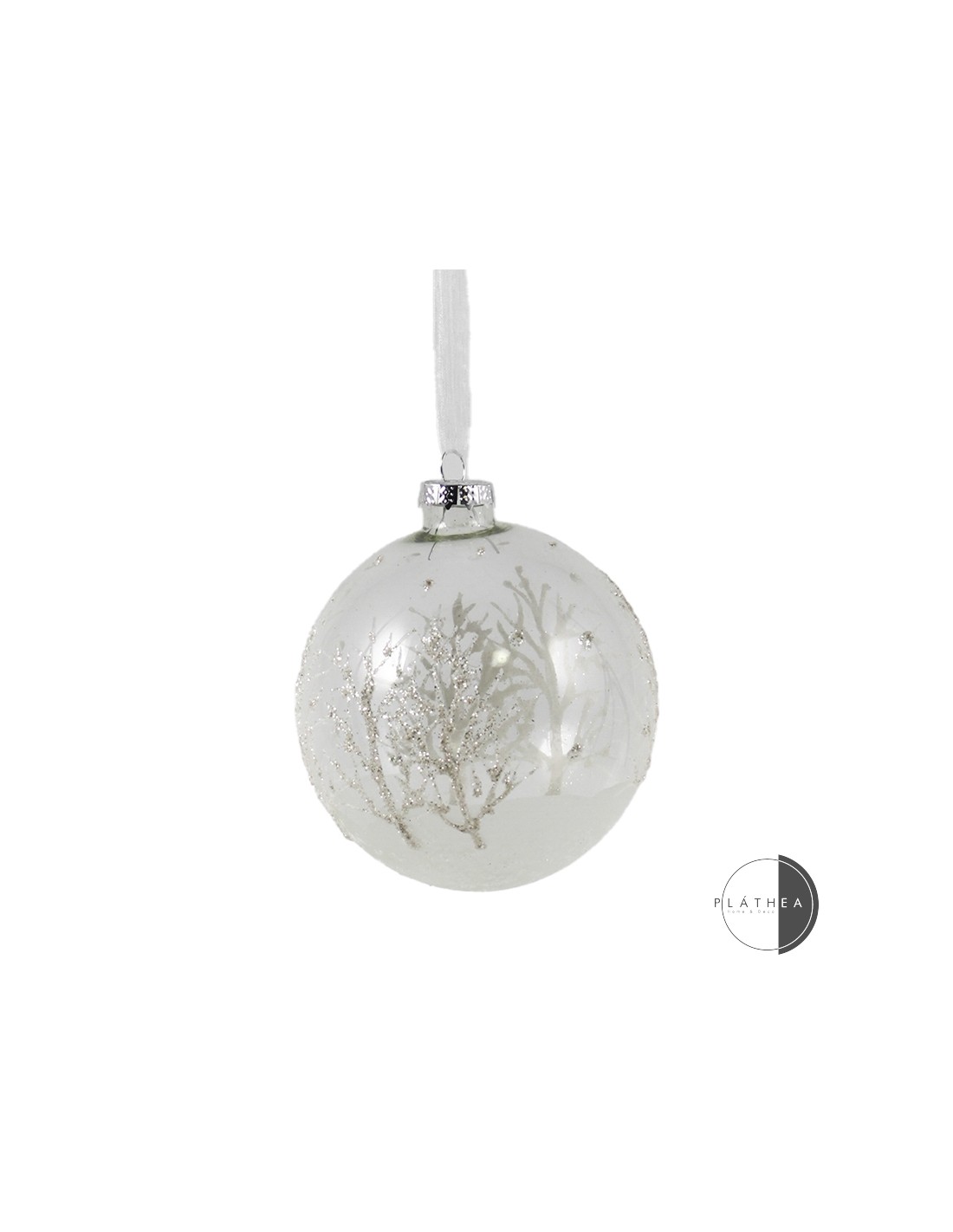 SFERE E PENDAGLI: vendita online SFERA VETRO 8CM TRASPARENTE ALBERI BIANCHI in offerta
