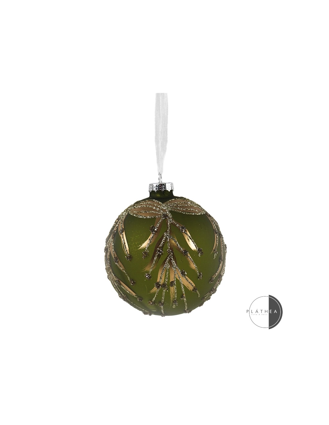 SFERE E PENDAGLI: vendita online SFERA VETRO 12CM VERDE FOGLIE ORO in offerta