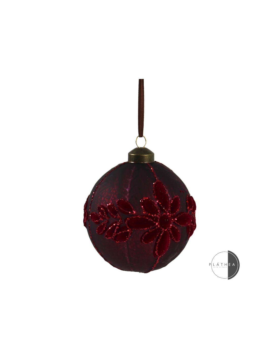 SFERE E PENDAGLI: vendita online SFERA VETRO 10CM FIORI ROSSI FLOCCATI in offerta