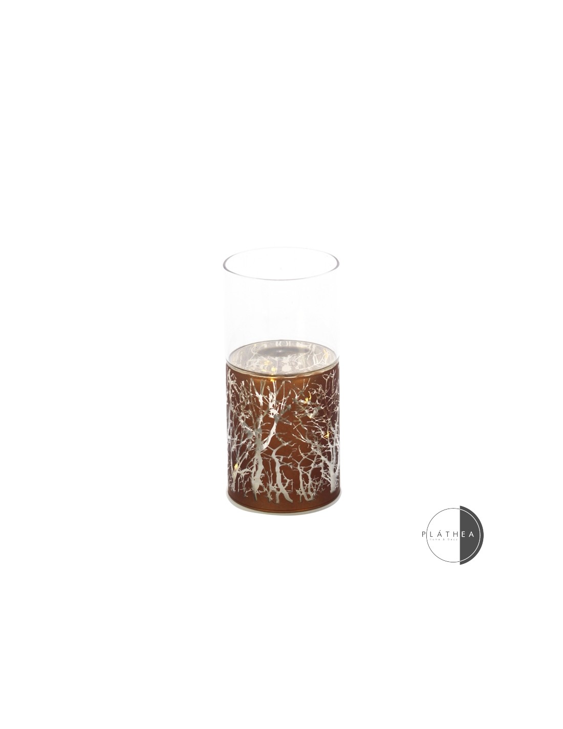 CANDELIERI: vendita online PORTACANDELA TUBO MARRONE CON LED 8X20CM VETRO in offerta