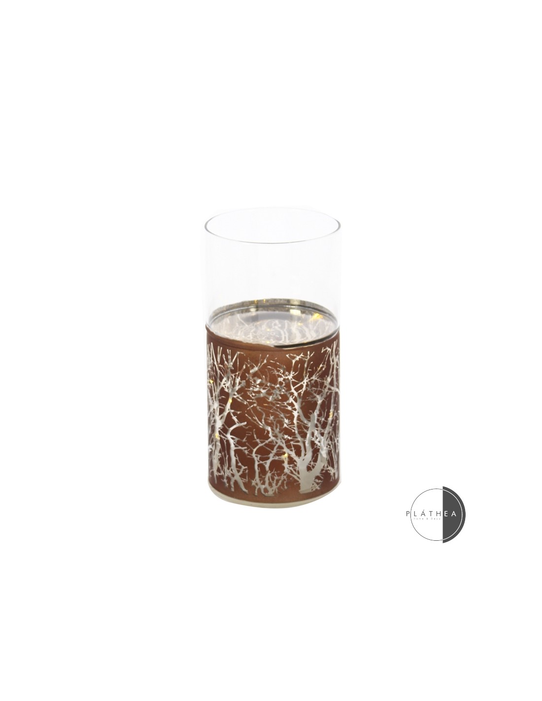 CANDELIERI: vendita online PORTACANDELA TUBO MARRONE CON LED 10X20CM VETRO in offerta