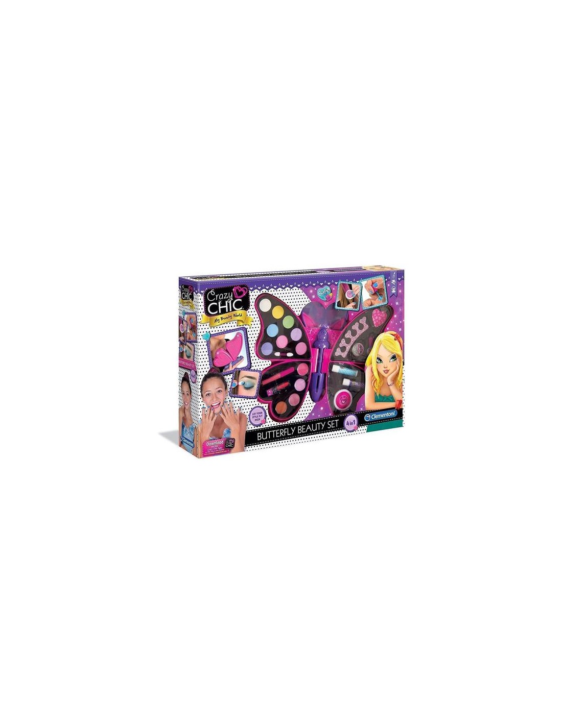 GIOCHI GIRL: vendita online CRAZY CHIC CLEMENTONI BUTTERFLY BEAUTY SET TROUSSE PER BAMBINI in offerta