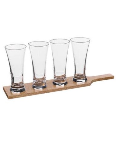 BICCHIERI LIQUORI E BIRRA: vendita online SET 4 BICCHIERI BIRRA 188928 27CL CON VASSOIO LEGNO in offerta