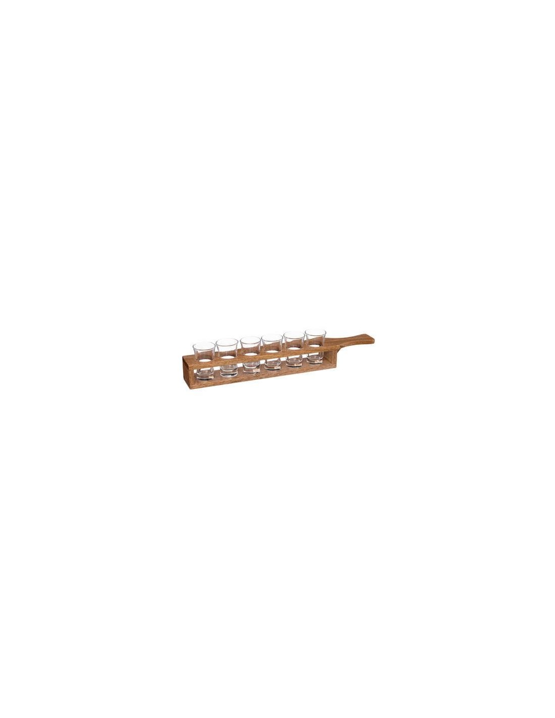 BICCHIERI LIQUORI E BIRRA: vendita online SET 6 BICCHIERI SHOT 188914 2,4CL CON SUPPORTO LEGNO in offerta