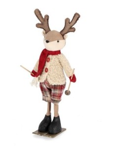 OGGETTISTICA NATALE: vendita online Renna di Natale Jonny con Sci, 16x12x38cm, La Magia di Natale per Decorazioni Festive, El...